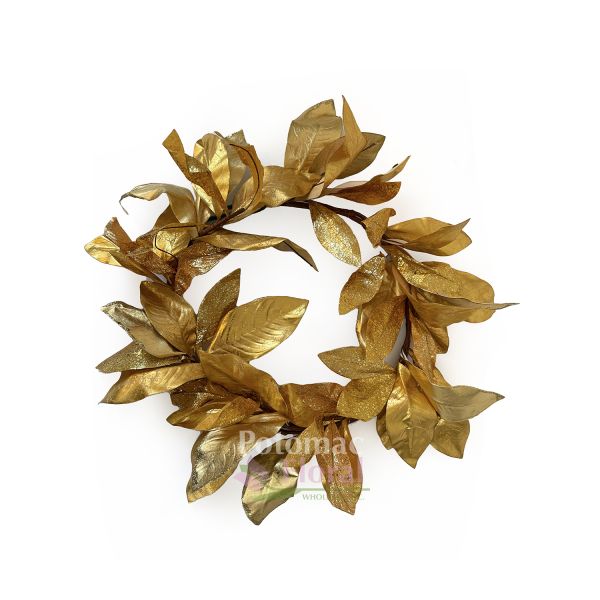 Silk Magnolia 24" Wreath Metallic Gold Potomac Floral Wholesale